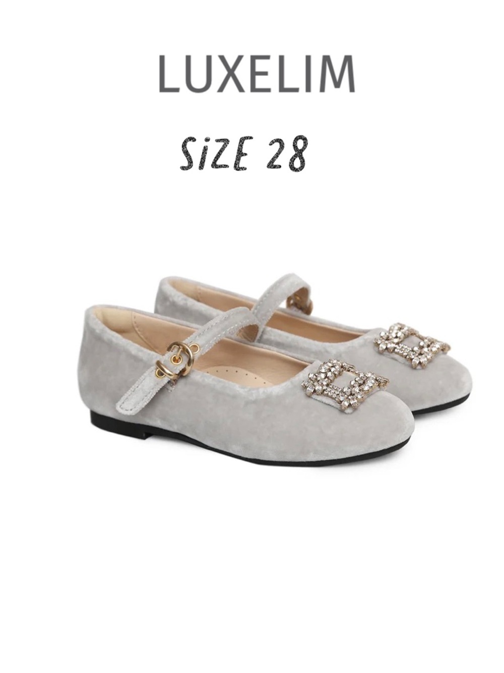 Luxelim sz 28 Lila Velvet Shoes  Perla gray with crystal-buckle